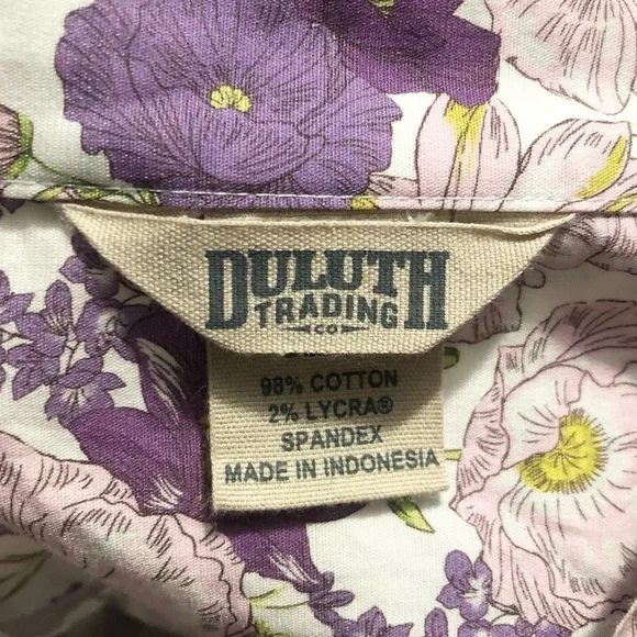 Duluth Trading Top Purple Floral Wrinkle Fighter Long Sleeve Button Shirt XXL - Picture 4 of 7